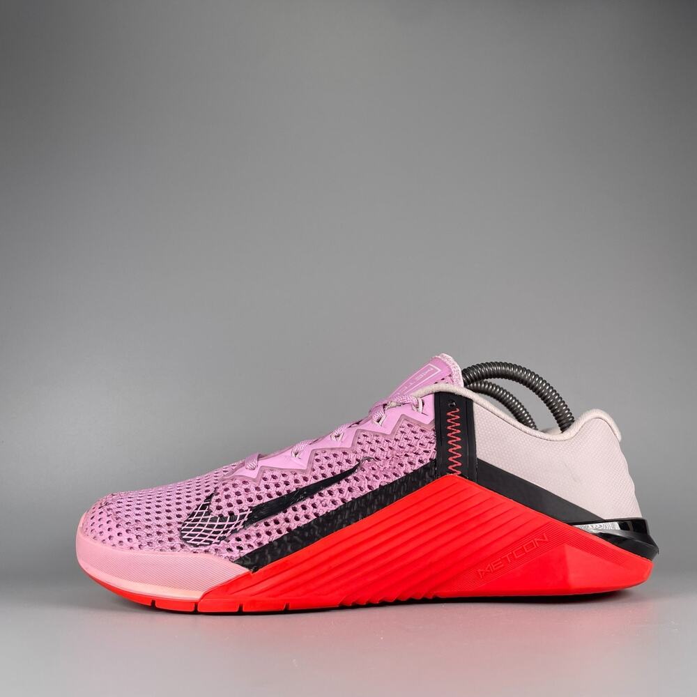 Nike Metcon 6 Women's 9.5 Pink Red Weightlifting Sneakers Gym Shoes Athletic GUC